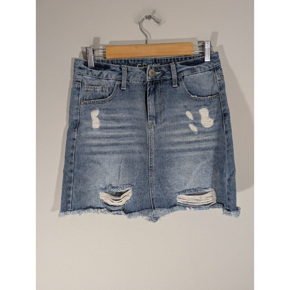 CP Celebrity Pink Womens Denim Distressed Mini Skirt Jeans Sz 5 Grunge Festival